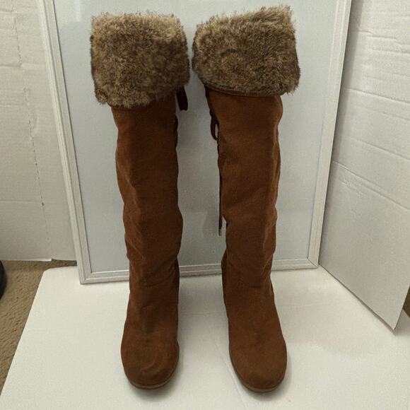 Decree DC Boulder Brown Lace Up Faux Fur Lined Knee-High Wedge Snow Boots Size 9 - Picture 3 of 12